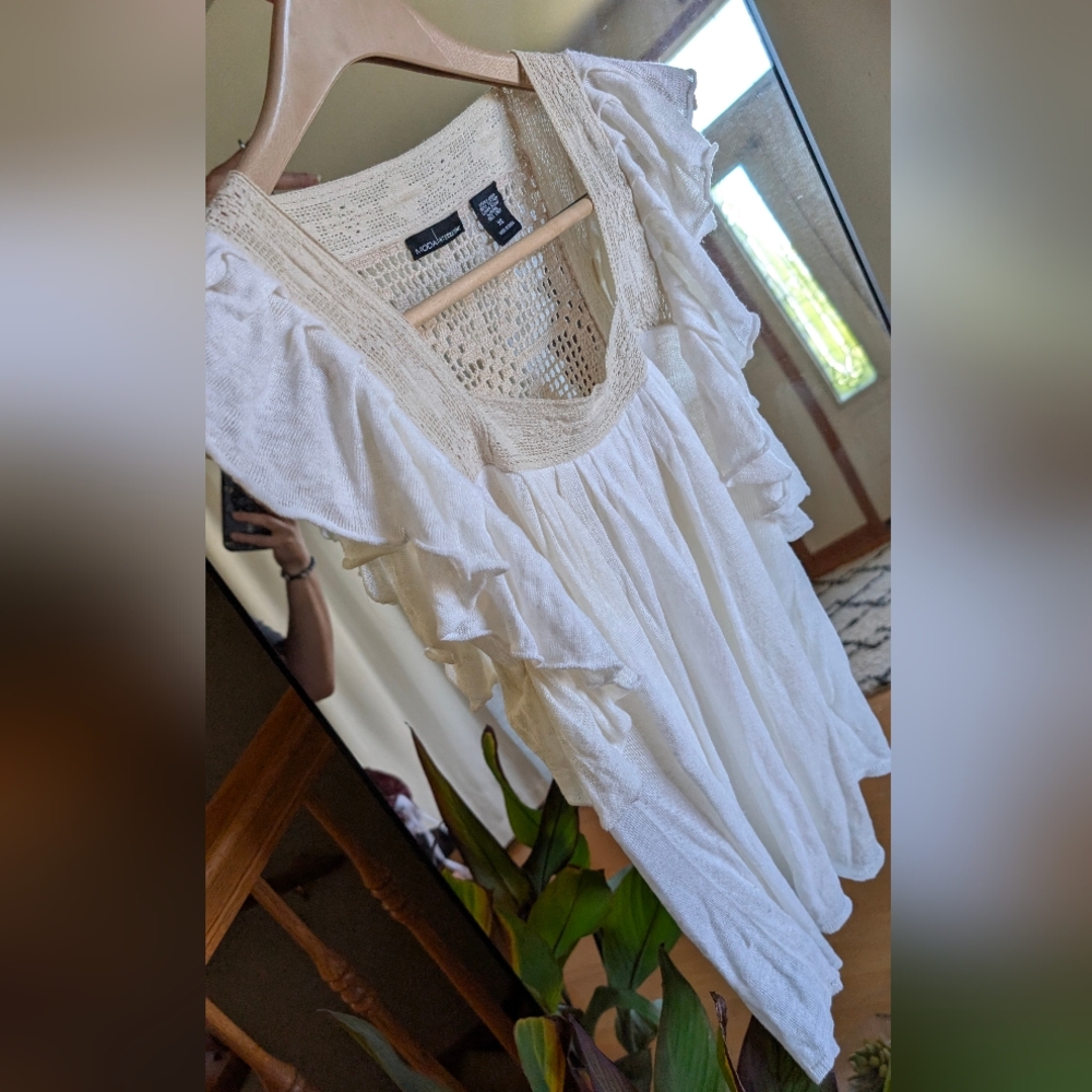 Moda International White Ruffle Blouse